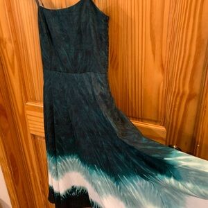 White House Black Market Dark Teal and White MIDI dress
